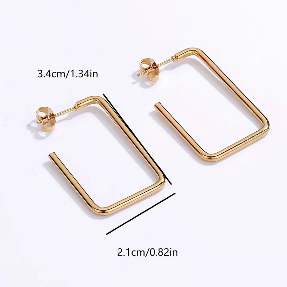 18k GP Rectangular Hoop Earrings - Picture 3 of 4
